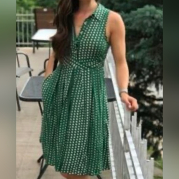 Anthropologie Dresses & Skirts - Anthropologie Green and White Polka Dot Midi Dress